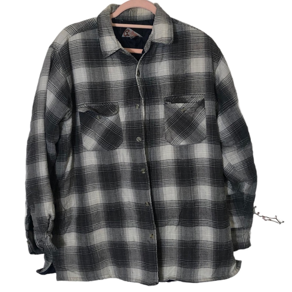 Blue Jeans, Shacket, grays plaid, button down, size L, quilted, EUC